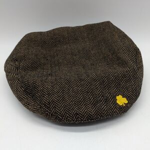 Man Of Aran Brown Yellow Clover Wool Flat Cap Hat